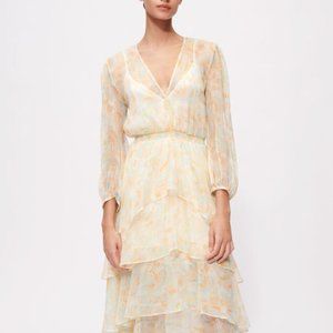 Maje Rufflino Metallic Floral Tiered Dress